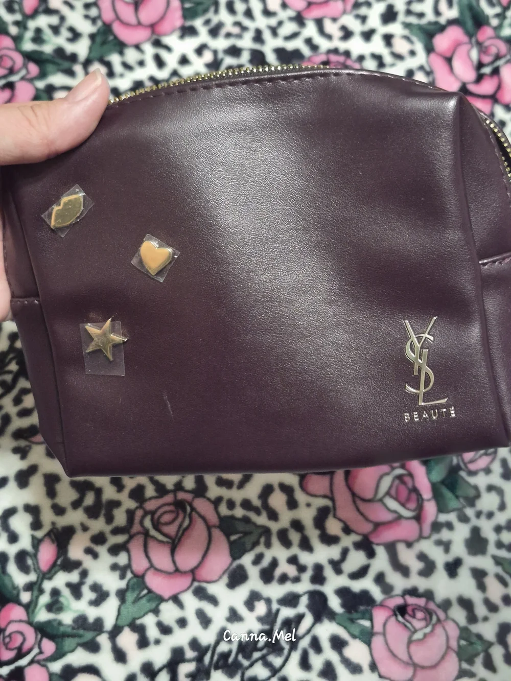 Yves Saint Laurent Beaute Plum Leather Cosmetic Pouch